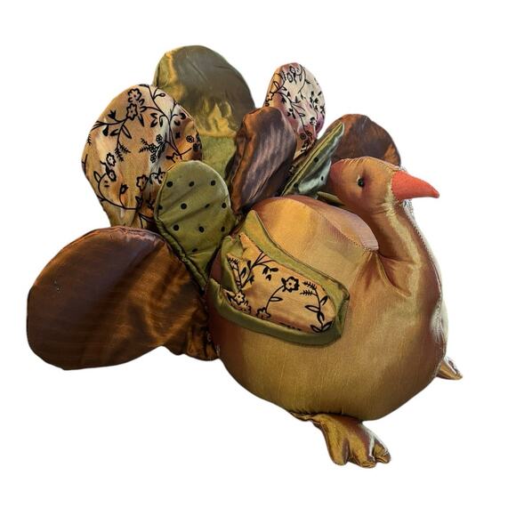 Large Stuffed Fabric Tom Turkey Thanksgiving Decor Satin Centerpiece‎ Plush 18" - Picture 3 of 13